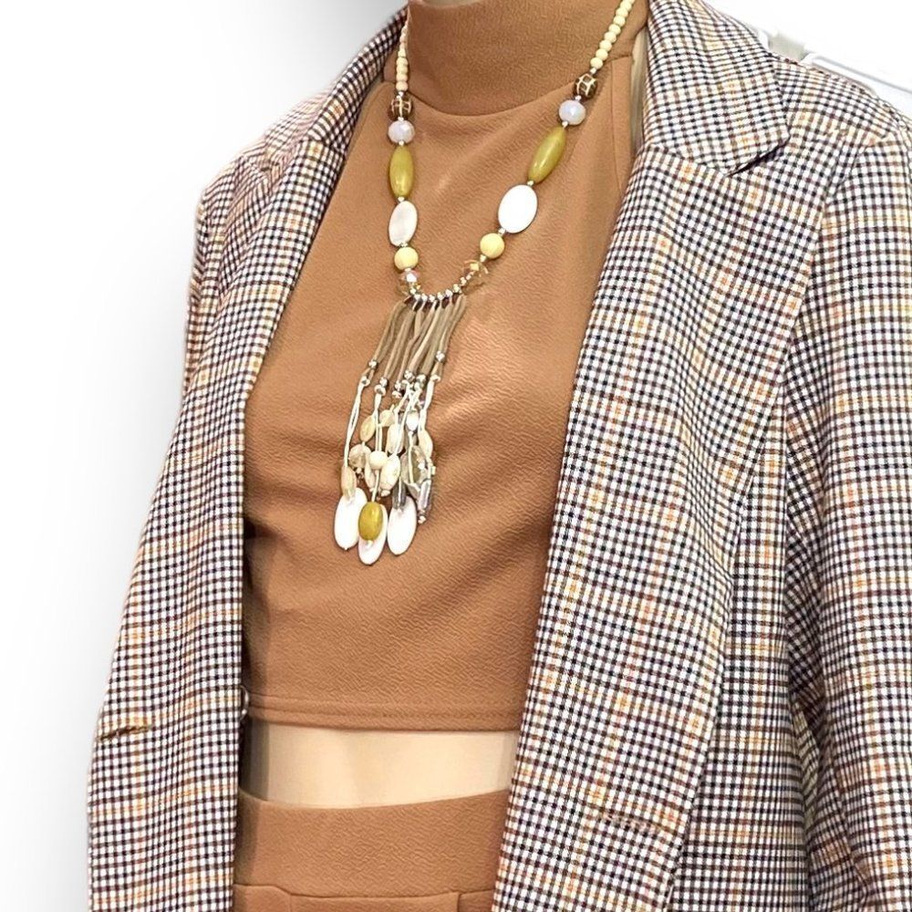 Tribal Stone Shell Beaded Long Leather Tassel Statement Necklace